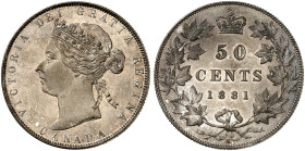 ÜBRIGES AUSLAND. KANADA. Victoria, 1837-1901. 
50 Cents 1881, Heaton.
KM 6 Prachtexemplar ! schöne Patina, f. St