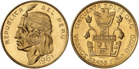 ÜBRIGES AUSLAND. PERU. - Republik seit 1821. 
50 Soles 1967.
Friedb. 77, KM 219 Gold min. Rdf., vz