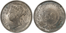 ÜBRIGES AUSLAND. STRAITS SETTLEMENTS. Victoria, 1837-1901. 
50 Cents 1896.
KM 13 schöne Patina, winz. Rdf., vz - St