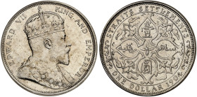 ÜBRIGES AUSLAND. STRAITS SETTLEMENTS. Edward VII., 1901-1910. 
Dollar 1904, Bombay.
Dav. 303, KM 25 kl. Rdf., ss
