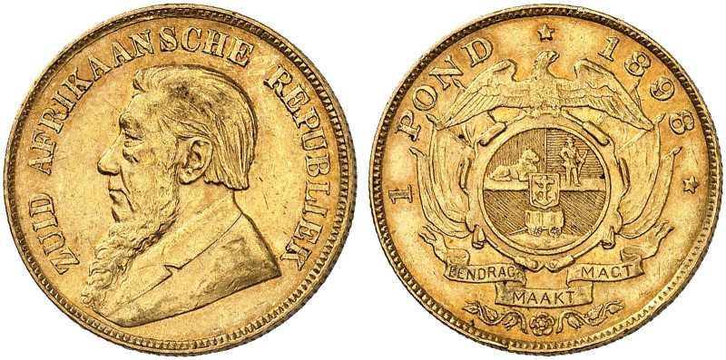 ÜBRIGES AUSLAND. SÜDAFRIKA. - Republik seit 1852. 
1 Pond 1898.
Friedb. 2, KM ...
