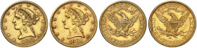 ÜBRIGES AUSLAND. USA. 
Lot von 2 Stück: 5 Dollars 1893, 1907 D, Coronet Head Type.
Friedb. 143, 147, KM 101, Yeo. 23a Gold ss - vz