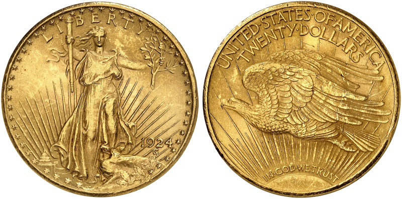 ÜBRIGES AUSLAND. USA. 
20 Dollars 1924, Saint-Gaudens Type.
Friedb. 185, KM 13...