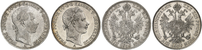 Franz Joseph I., 1848-1916. 
Lot von 2 Stück: Vereinstaler 1857, 1858, Wien.
T...