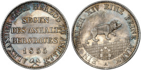 ANHALT - BERNBURG. Alexander Carl, 1834-1863. 
Ausbeutetaler 1855 A.
Thun 3, AKS 16, J. 66 schöne Patina, vz+