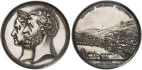 BADEN - DURLACH. Friedrich I., 1852-1907. 
Silbermedaille 1883 (von W. Kullrich, 50,0 mm), auf das 25-jährige Jubiläum der Pferderennbahn in Baden-Ba...