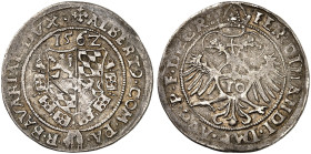 BAYERN. Albert V., "der Großmutige", 1550-1579. 
10 Kreuzer 1562, mit Titel Ferdinand I.
Witt. 485, Hahn 40 l. Prägeschwäche, ss