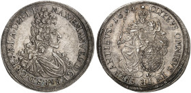 BAYERN. Maximilian II. Emanuel, 1679-1726. 
1/2 Taler 1694, Zepter auf 9, Kreuz vor der Jahreszahl.
Witt. 1647 Var., Hahn 198 schöne Patina, l. just...