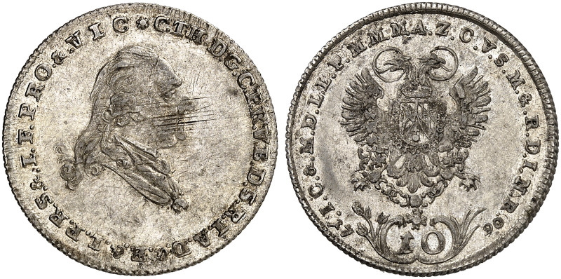 BAYERN. Karl Theodor, 1777-1799. 
10 Kreuzer 1790, auf das Vikariat.
Witt. 239...