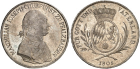 BAYERN. Maximilian IV. (I.) Joseph, 1799-1825. 
Konventionstaler 1805.
Thun 39, Dav. 547, AKS 9 l. justiert, f. vz / vz