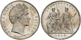 BAYERN. Ludwig I., 1825-1848. 
Geschichtsdoppeltaler 1846, "LUDWIGSCANAL".
Thun 86, AKS 109, J. 77 winz. Rdf., vz+