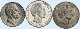 BAYERN. Maximilian II. Joseph, 1848-1864. 
Lot von 3 Stück: Doppelgulden 1853, 1855, "MARIENSÄULE", Vereinstaler 1861.
Thun 90, 97, 98, AKS 150, 168...