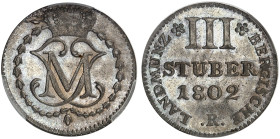 BERG. Maximilian Joseph, Kurfürst von Bayern, 1799-1806. 
3 Stüber 1802.
AKS 4, J. 161 PCGS MS 65, St