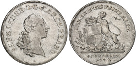 BRANDENBURG - ANSBACH. Christian Friedrich Karl Alexander, 1757-1791. 
Konventionstaler 1774, Schwabach.
Dav. 2006, Slg. Wilm. 1091, Frank 144 ss