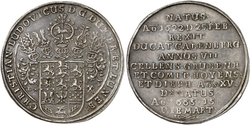 BRAUNSCHWEIG - LÜNEBURG - CELLE. Christian Ludwig, 1648-1665. 
Taler 1665, Clau...