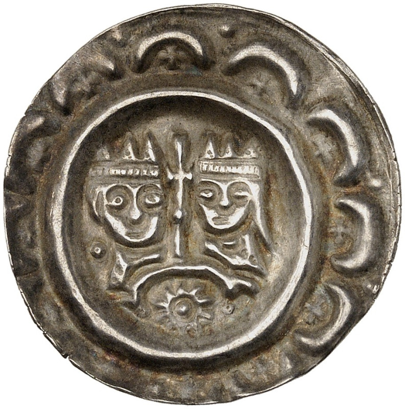 DONAUWÖRTH. - Königliche Münzstätte. Heinrich VI., 1190-1197. 
Brakteat. Gekrön...