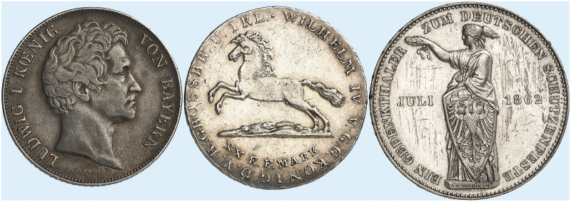Lot von 3 Stück: BAYERN, Ludwig I., Gulden 1839, FRANKFURT, Vereinstaler 1862, S...