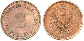 KLEINMÜNZEN. J. 2, EPA 11 
2 Pfennig 1875 J.
schöne Kupferpatina, f. St