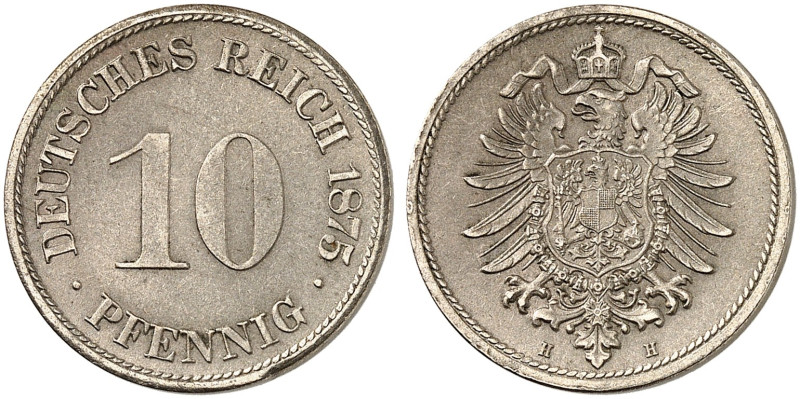 KLEINMÜNZEN. J. 4, EPA 27 
10 Pfennig 1875 H.
R ! f. St