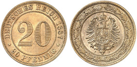 KLEINMÜNZEN. J. 6, EPA 41 
20 Pfennig 1887 F.
schöne Patina, f. St