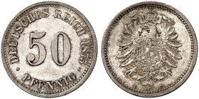 KLEINMÜNZEN. J. 7, EPA 44 
50 Pfennig 1875 A.
schöne Patina, f. St