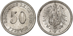 KLEINMÜNZEN. J. 7, EPA 44 
50 Pfennig 1875 J.
winz. Kr., f. St