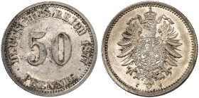 KLEINMÜNZEN. J. 7, EPA 44 
50 Pfennig 1877 C.
schöne Patina, f. St