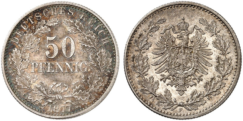 KLEINMÜNZEN. J. 8, EPA 45 
50 Pfennig 1877 F.
schöne Patina, vz - St