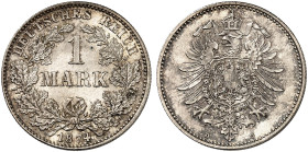 KLEINMÜNZEN. J. 9, EPA 55 
1 Mark 1874 D.
schöne Patina, f. St