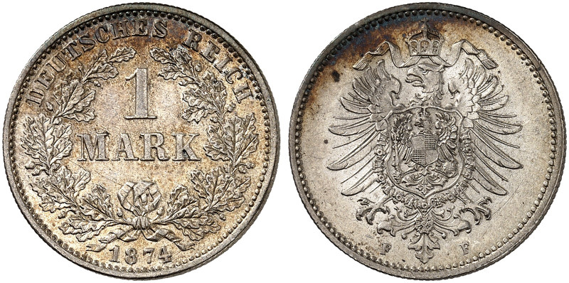 KLEINMÜNZEN. J. 9, EPA 55 
1 Mark 1874 F.
schöne Patina, vz - St