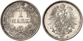 KLEINMÜNZEN. J. 9, EPA 55 
1 Mark 1876 J.
winz. Kr., f. St