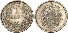 KLEINMÜNZEN. J. 9, EPA 55 
1 Mark 1881 A.
winz. Rdf., f. St