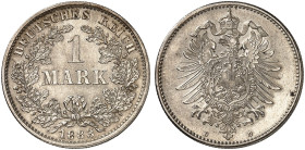 KLEINMÜNZEN. J. 9, EPA 55 
1 Mark 1883 D.
in dieser Erhaltung sehr selten !
f. St