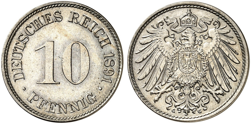 KLEINMÜNZEN. J. 13, EPA 28 
10 Pfennig 1891 G.
in dieser Erhaltung sehr selten...