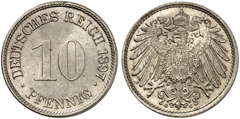 KLEINMÜNZEN. J. 13, EPA 28 
10 Pfennig 1897 G.
winz. Kr., f. St