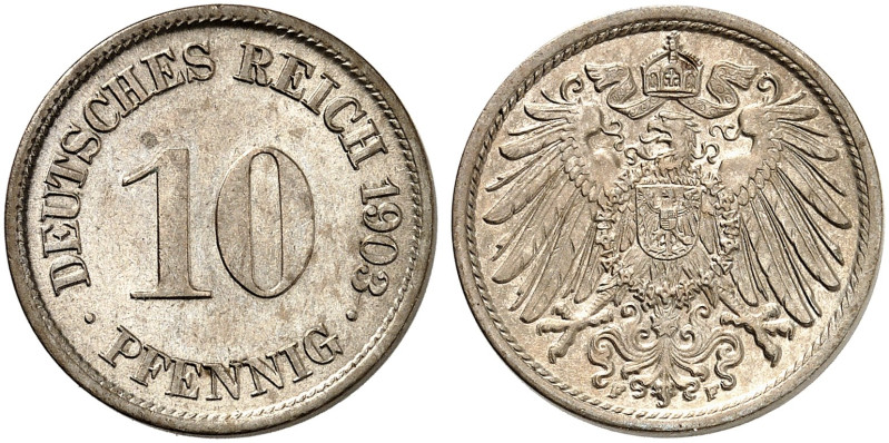 KLEINMÜNZEN. J. 13, EPA 28 
10 Pfennig 1903 F.
winz. Kr., f. St