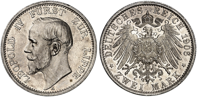 LIPPE. Leopold IV., 1904-1918. J. 78, EPA 2/24 
2 Mark 1906.
kl. Kr., vz - St