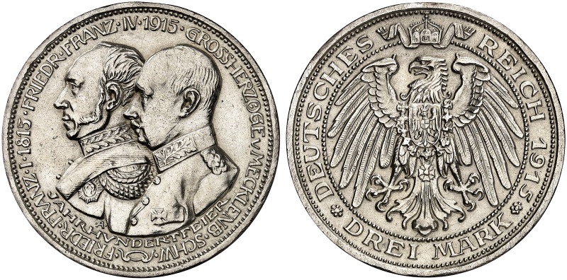 MECKLENBURG - SCHWERIN. Friedrich Franz IV., 1897-1918. J. 88, EPA 3/16 
3 Mark...