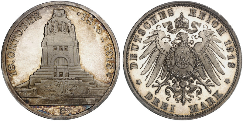 SACHSEN. Friedrich August III., 1904-1918. J. 140, EPA 3/27 
3 Mark 1913, Völke...