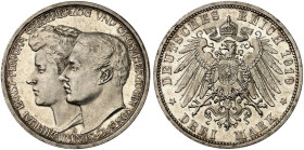 SACHSEN - WEIMAR - EISENACH. Wilhelm Ernst, 1901-1918. J. 162, EPA 3/31 
3 Mark 1910, zur Hochzeit mit Feodora.
vz - St