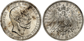 SCHWARZBURG - SONDERSHAUSEN. Karl Günther, 1880-1909. J. 170, EPA 3/34 
3 Mark 1909, auf seinen Tod.
kl. Kr., f. St