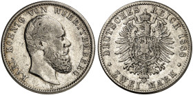 WÜRTTEMBERG. Karl, 1864-1891. J. 172, EPA 2/73 
2 Mark 1888.
f. ss