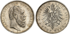 WÜRTTEMBERG. Karl, 1864-1891. J. 173, EPA 5/59 
5 Mark 1876.
vz - St