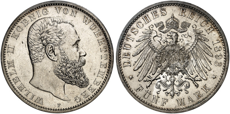 WÜRTTEMBERG. Wilhelm II., 1891-1918. J. 176, EPA 5/60 
5 Mark 1893.
in dieser ...