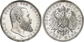 WÜRTTEMBERG. Wilhelm II., 1891-1918. J. 176, EPA 5/60 
5 Mark 1895.
winz. Kr., f. St
