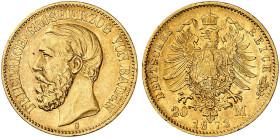 BADEN. Friedrich I., 1852-1907. J. 184, EPA 20/4 
20 Mark 1873.
kl. Kr., ss - vz