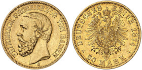 BADEN. Friedrich I., 1852-1907. J. 187, EPA 20/5 
20 Mark 1874.
ss+