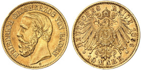 BADEN. Friedrich I., 1852-1907. J. 188, EPA 10/4 
10 Mark 1896.
seltener Jahrgang ! vz