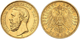 BADEN. Friedrich I., 1852-1907. J. 189, EPA 20/6 
20 Mark 1894.
vz