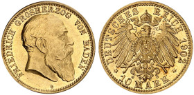 BADEN. Friedrich I., 1852-1907. J. 190, EPA 10/5 
10 Mark 1902.
der seltene Jahrgang ! f. St